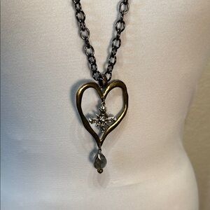 Lost and Found Women Bronze Heart Pendant Long Necklace with Crystal Accent NWT‎